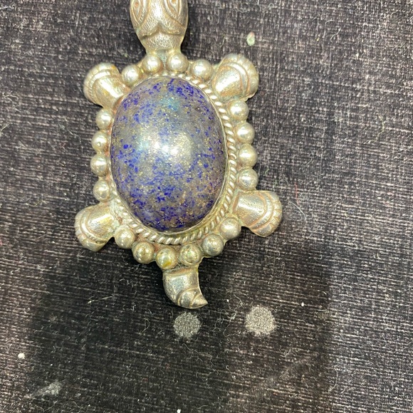 Lapis Silver and Blue Turtle Brooch and necklace